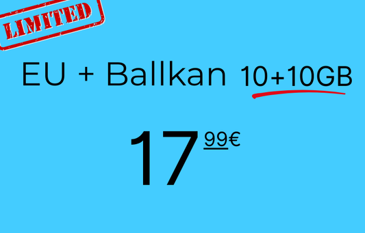 Teltrip eSIM EU and Balkans 10+10GB.